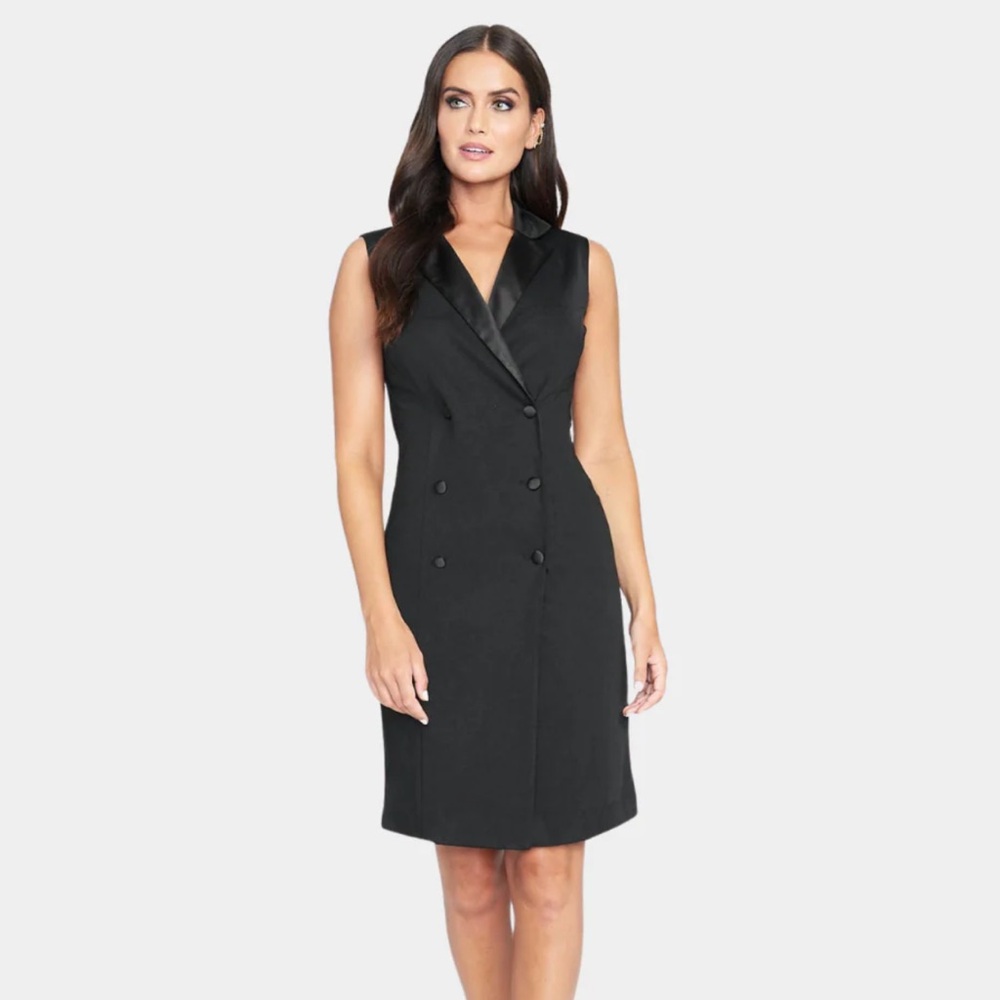 ALLOY Black Sleeveless Double-Breasted Sheath Dress